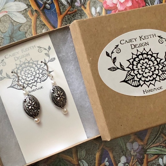 Floral Silver & Pearl Earrings - Picture 8 of 8